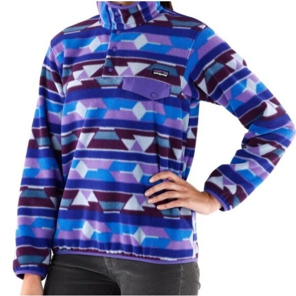 Patagonia Sweaters - Patagonia Women's Synchilla Purple/Blue Fleece Snap T Pullover Size small